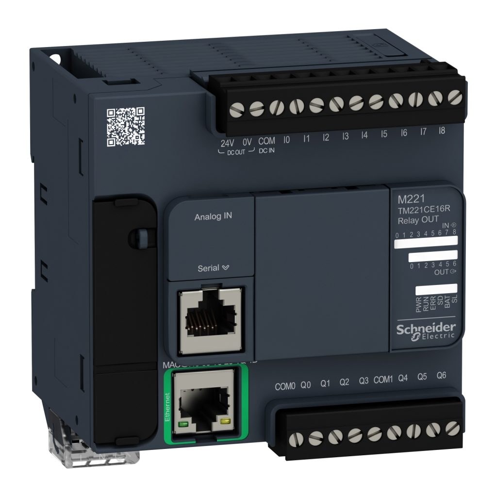 Controlador lógico Modicon M221 16 E/S: 9 entradas digitales, 7 salidas relé, Ethernet – Schneider Electric