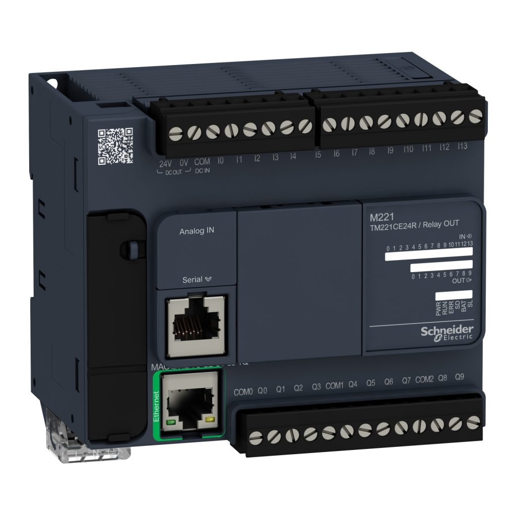 Controlador lógico Modicon M221 24 E/S: 14 entradas digitales, 10 salidas relé, Ethernet – Schneider Electric