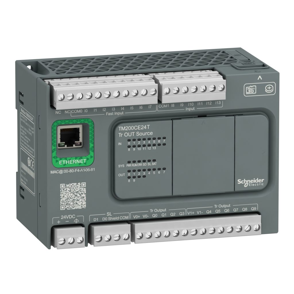 Controlador Modicon Easy M200 24 E/S transistor source (lógica positiva) Ethernet – Schneider Electric