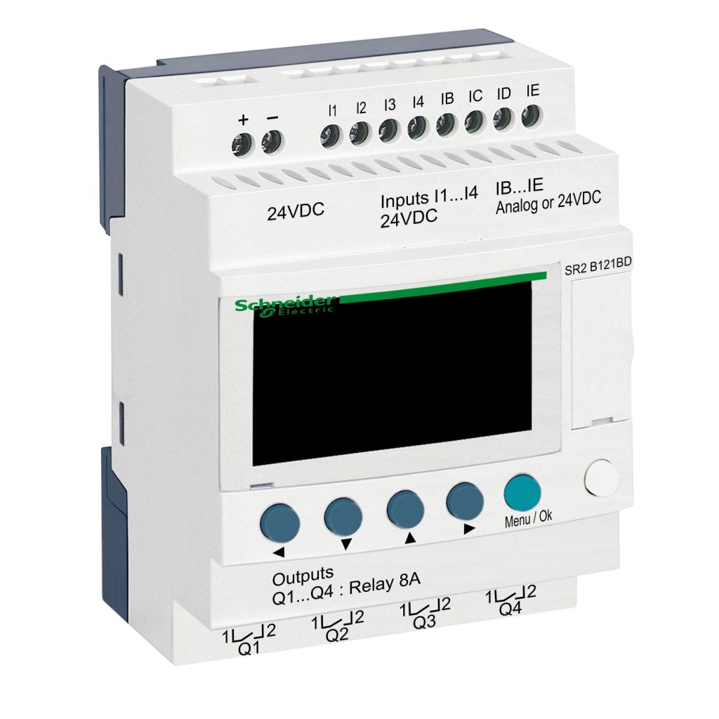 Relé inteligente Zelio Logic compacto 8 entradas 4 salidas, reloj, display, 24 V CC – Schneider Electric
